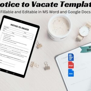Notice to Vacate Form Eviction Notice Lease Termination Notice to Vacate Template Editable Landlord Notice to Vacate to Tenant MS Word & PDF