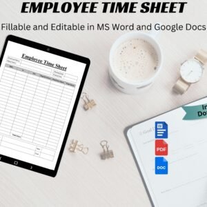 Editable Employee Time Sheet Template Work Schedule Tracker Time Card Employee Timekeeper Sheet Work Hours Log  Timekeeping Sheet Word & PDF