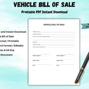 Vehicle Bill of Sale Simple Motor Vehicle Sale Contract Vehicle Bill of Sale Template Editable Google Docs WORD PDF Instant Download