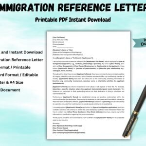 Editable Immigration Reference Letter Template Character reference character letter Recommendation Letter Support Letter MS Word & PDF