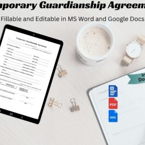 Temporary Guardianship Agreement Editable Guardianship Agreement Template temporary custody of children for extended travel Word PDF