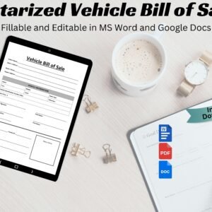 Notarized Vehicle Bill of Sale Template Motor Vehicle Bill of Sale Simple Car Sale form with notary public Editable Bill of Sale MS Word PDF