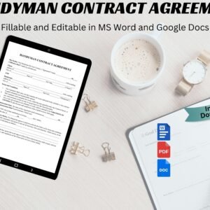 Editable Handyman Contract Small jobs contract Agreement Template Handyman Contract Construction Contract Word & PDF Simple Template