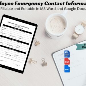 Editable Employee Emergency Contact Form New Employee Document New Hire contact information Form HR Form Employee Onboarding Information