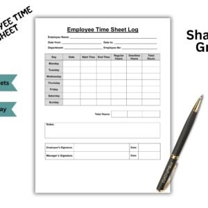 Editable Employee Time Sheet employee Weekly Time Sheet Timecard Timesheet Timekeeping Sheet Staff Management Employee Weekly Work Hours Log