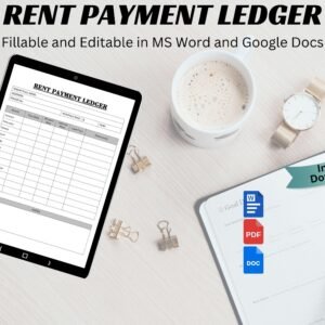 Rent Payment Ledger Template Printable Rental Payment Tracker Editable Monthly Rent Payment Ledger Tracker Rental Payment Log Word & PDF