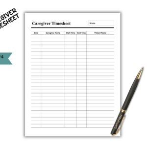 Editable Caregiver Timesheet Caregiver Hours Home Health Care Time Sheet Caregiver Schedule Home Care Shift Home Aid Visit Time Checklist