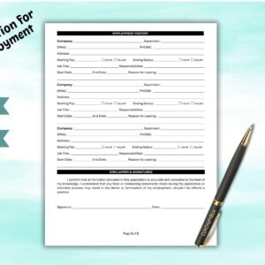 Editable Employee Application Job Application Template Application for Employment HR Template New Employee Application Form Word & PDF