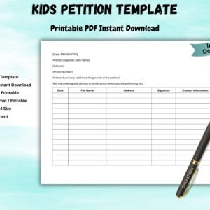 Kids Petition Template for School Projects Student Councils Classroom Activities or Community Involvement kid-friendly petition sheet PDF