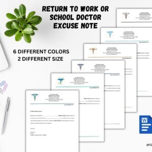 Editable Return to Work or School Doctor Note Medical Excuse note Template for Work or School Dr Note Urgent Care Doctor Excuse Letter PDF