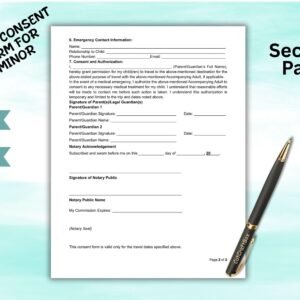 Travel Consent Form for Minors Minor Child Travel Permission Travel Authorization Form Child Travel Consent Parental Guardian Consent Letter