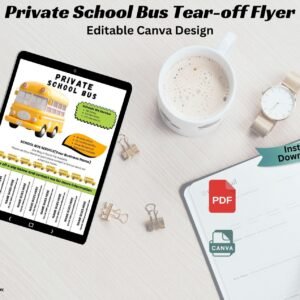 Private School Bus Tear-off Flyer Editable Private Bus Driver Flyer Canva Template Private School Bus Transportation Flyer Back to School