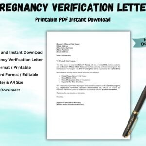 Editable Pregnancy Verification Letter template Pregnancy Doctor Form letter of confirmation of pregnancy Proof of Pregnancy Letter Word PDF