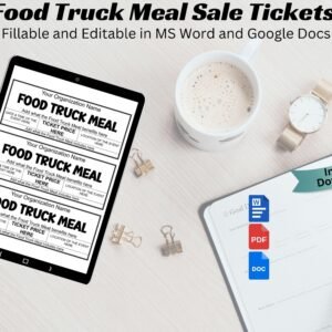 Editable Food Truck Fundraiser Ticket Template â€“ 3 Per Page Printable Food Truck Meal Sale Fundraiser Tickets Food Event Ticket MS Word PDF