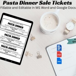 Pasta Dinner Sale Ticket Fundraiser Ticket Pasta Dinner Editable Pasta Dinner meal Ticket Printable Customizable Ticket Ms Word & PDF