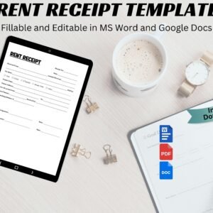 Rent Receipt Template Editable Rent Receipt Printable Rent Receipt  Word, Google DOCs and PDF Rent Receipt, Landlord Rental Payment Receipt