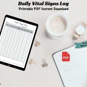 Printable Vital Signs Log Sheet Daily Vital Sign Nursing Vital Log Sheet Blood Sugar Blood Pressure Log Caregiver tracker Vital Signs Record