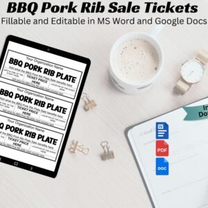 Editable Fundraiser Ticket BBQ Pork Rib Fundraising Meal Ticket BBQ Sale Event Ticket Printable BBQ Pork Rib Plate Sale Ticket  Word & Pdf