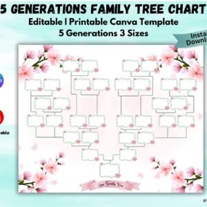 Editable 5 Generations Family Tree Pedigree Family History Chart Genealogy Chart  Family Reunion Gift Ancestral Tree of Life file Canva PDF
