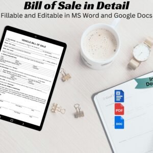 Vehicle Bill of Sale Motor Vehicle Bill of Sale For car truck SUV Van Bill of Sale Car Sale Form Editable Bill of Sale Template PDF & WORD