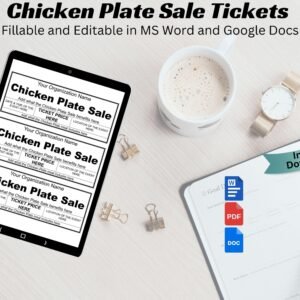 Editable Chicken Plate Sale Tickets Chicken Plate Sale Fundraiser Tickets Chicken Plate Sale Ticket Printable Ticket MS Word & PDF