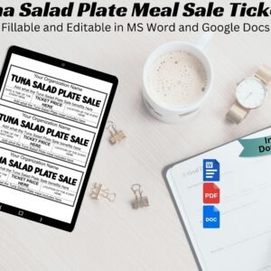 Tuna Salad Plate Sale Ticket Fundraiser Ticket Editable Tuna Salad Plate Fundraiser meal Ticket Printable Customizable Ticket Ms Word & PDF