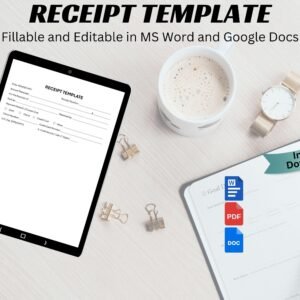 Receipt Template Editable Receipt Simple Receipt Template Printable Receipt Template Simple Payment Receipt Word Google Doc and PDF Template