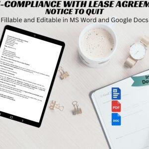 Notice to Quit for Lease Violation Template Editable Notice to Quit Non-Compliance with Lease Agreement Landlord Tenant Eviction Word  PDF