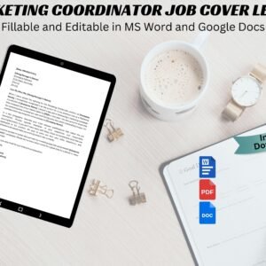 Marketing Coordinator Job Cover Letter Editable Job Cover Latter Template Resume Cover Letter Word Google Docs and PDF Instant Download