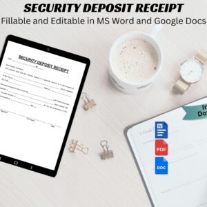Printable Security Deposit Receipt Editable Template Security Deposit Receipt Form Landlord Rental Deposit Receipt Word Google Doc and PDF
