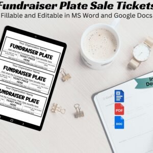Editable Fundraiser Plate Sale Ticket Template â€“ 3 Per Page Fundraising Sale Tickets Food Event Ticket MS Word Google Docs and Printable PDF